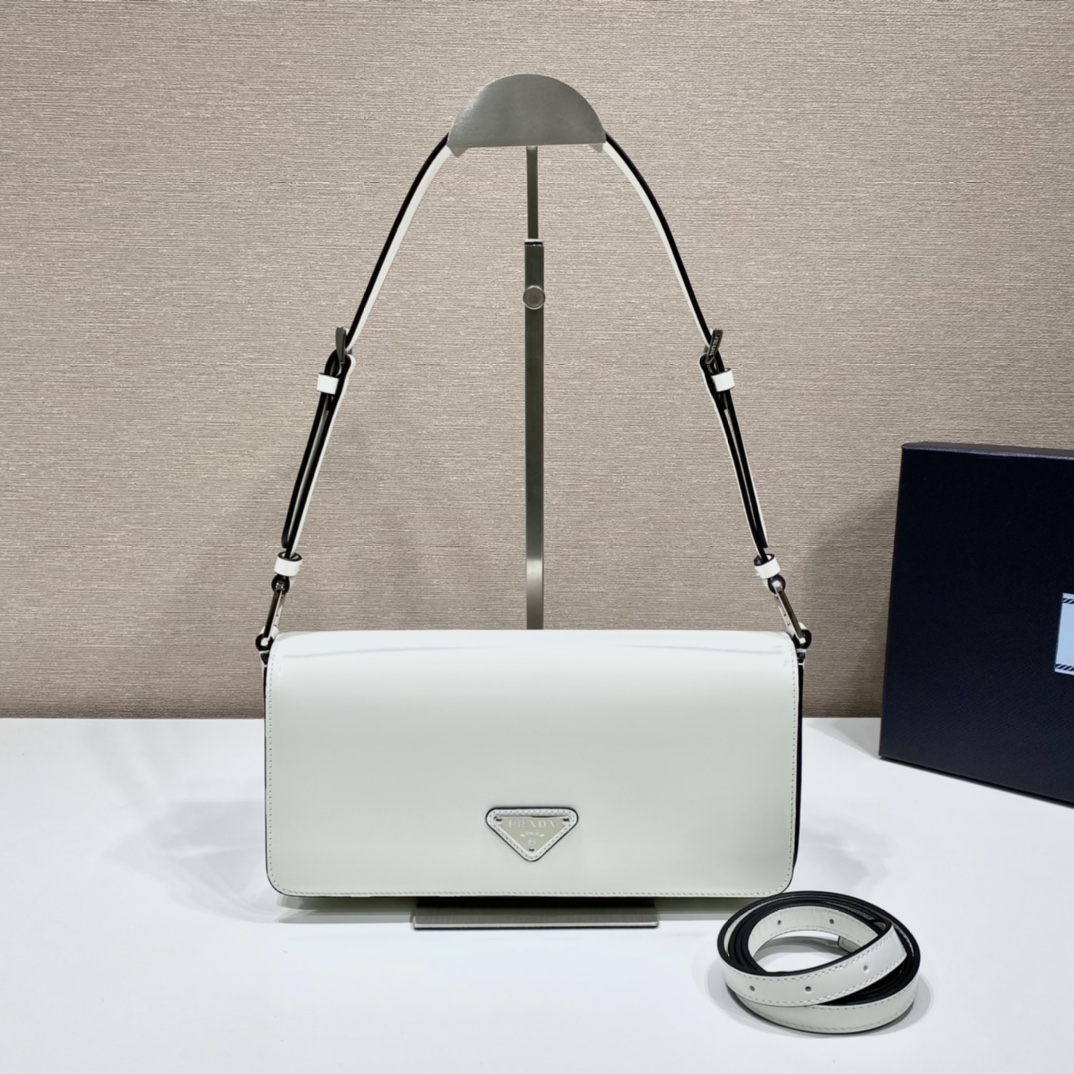 Prada Leather Bag Shoulder Bag Handbag White 1BD323